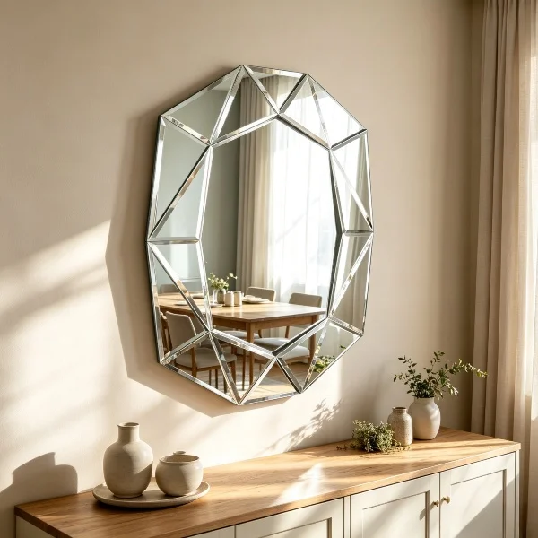Asymmetrical Mirror Irregular Decorative Wall Mirror with Beveled Diamond Edge for Bedroom Living Room Entryway Hall Accent Mirror