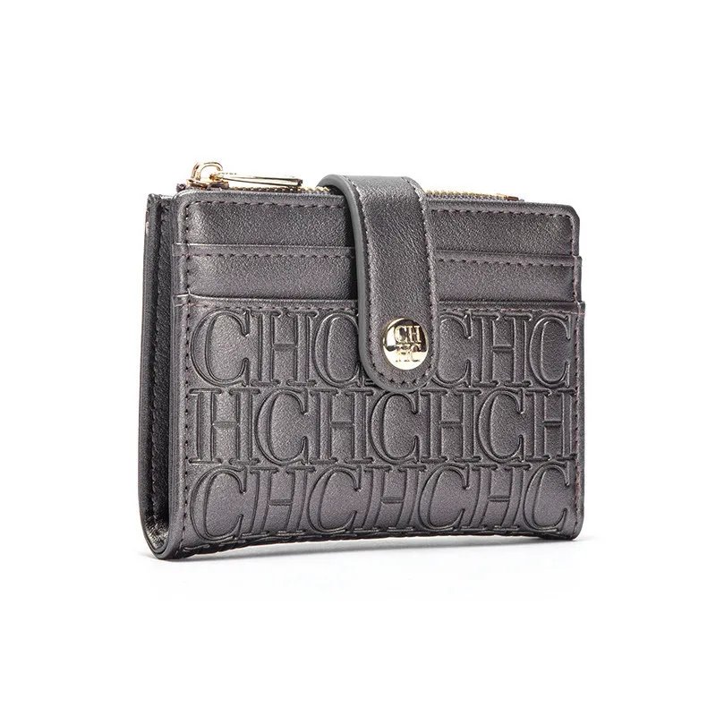 CH-Retro Square Design Card Case Women Classic Folding Money Clip Compact Lightweight Fashion Button Luxury Brand