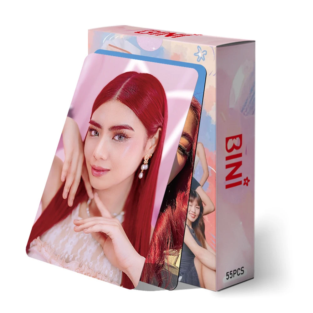 55Pcs/Set KPOP BINI HD Photocards Double Sides Coated Paper LOMO Cards Aiah Gwen Stacey Maloi Mikha Boxed Postcard Fans Gift