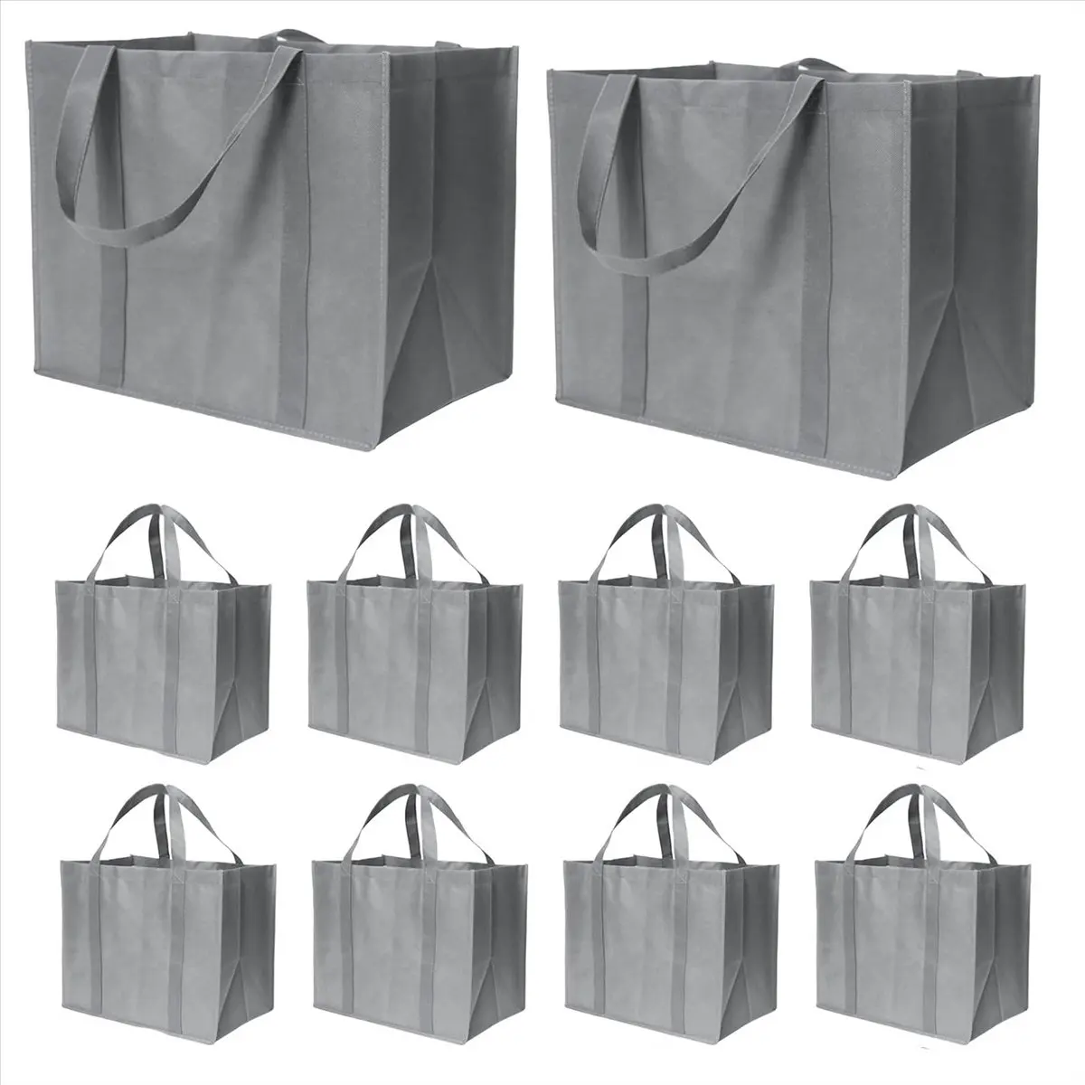 ABQR 35L Reusable Grocery Bags with Long Handles, 10 Pack Foldable Reusable Shopping Bags, Grocery Bulk Tote Bags Grey