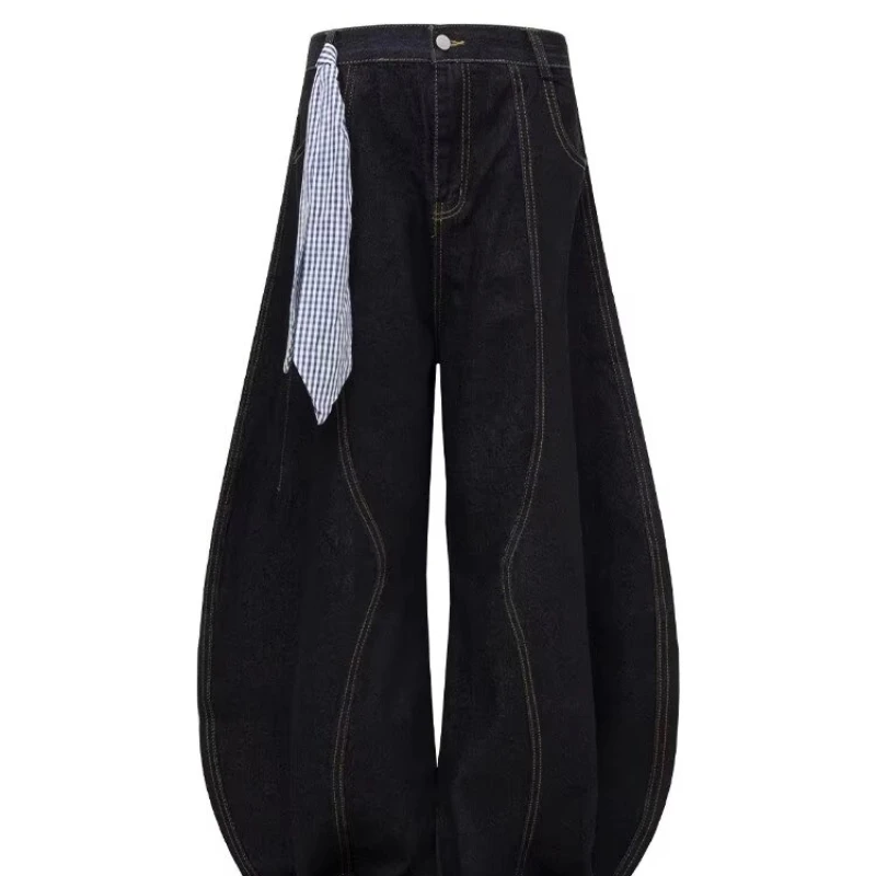 

Retro Washing Machete Blue Square Turban Jeans Men's Loose Design Niche Wide-leg Casual Trousers Japanese 2000s Y2k Clothes Top