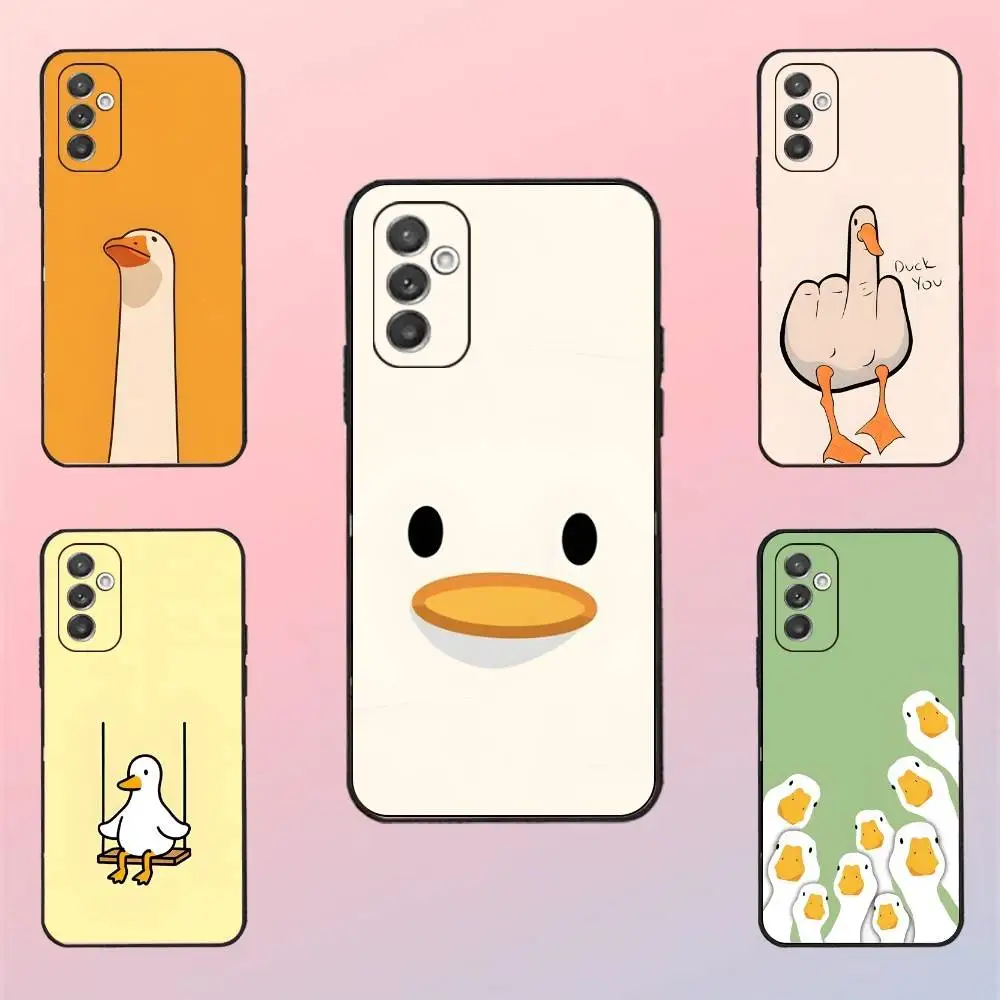

Cartoon Funny Duck Phone Case For Samsung S 25,24,23,22,30,21,10,9,Ultra,Plus,Lite,FE,4,5 G Black Soft Case