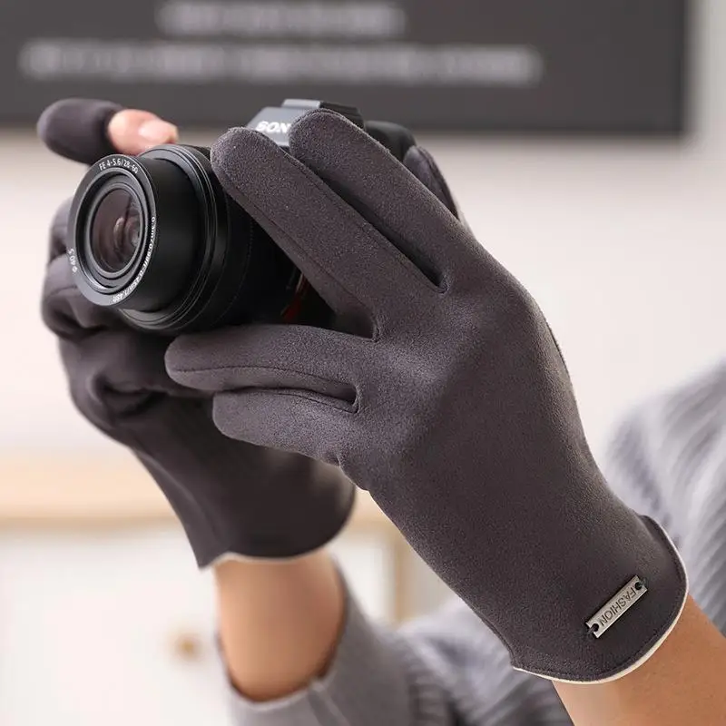 

Men's Winter Suede Touchscreen Game Gloves Half Finger Warm Fleece Outdoor Cycling Anti-slip Wear-resistant Riding Gloves