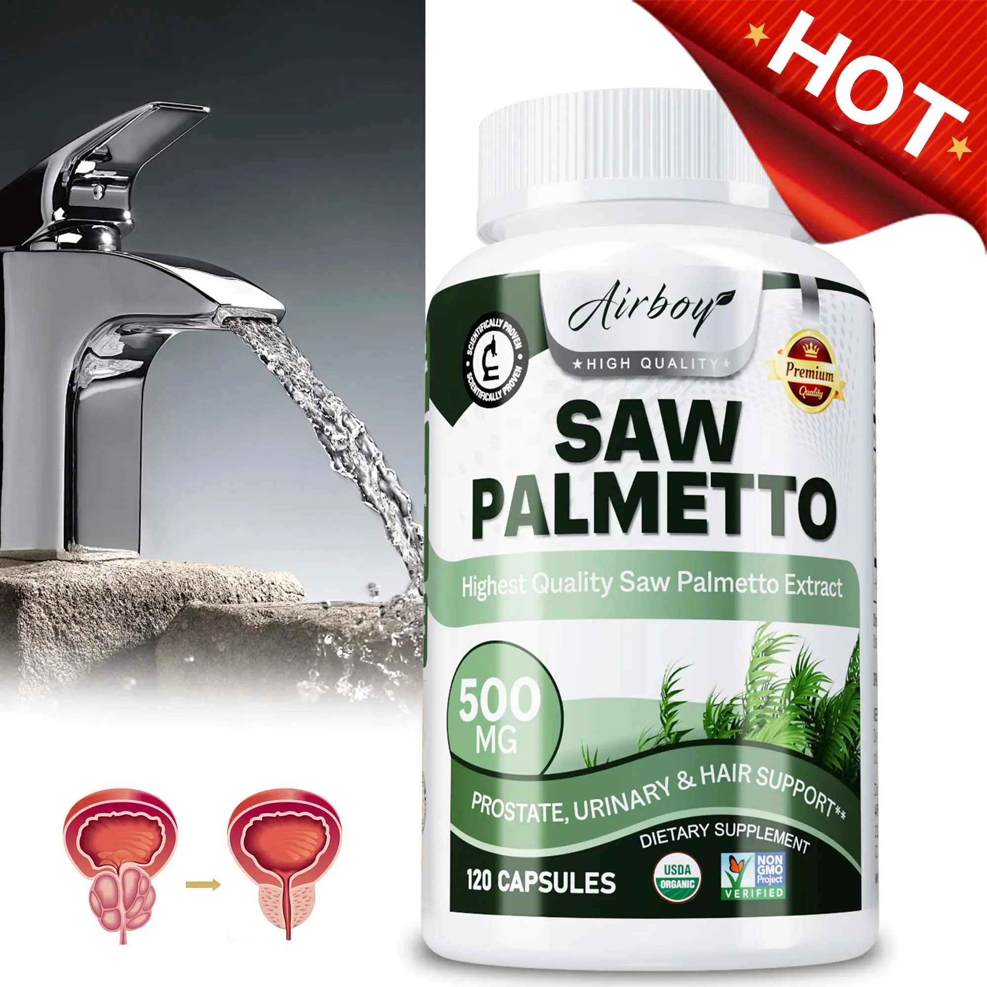 

Saw Palmetto Capsules - Relieve Frequent Urination,Improves Sleep,Promote Urinary Tract and Prostate Health, Prevent Hair Loss