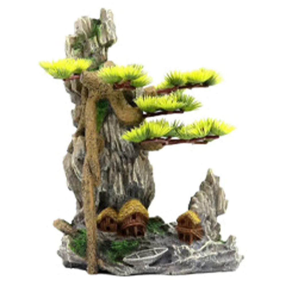 Resin Artificial Ornament Fish Tank Hideouts Cave Structure Decor Aquarium Decoration Mountain Tree View Stone Cave Ornament