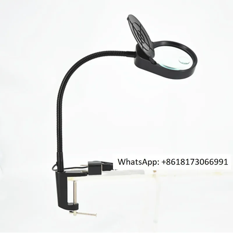 

Multi functional desktop reading and maintenance clip type magnifying glass with LED light and dust cover PD-7S