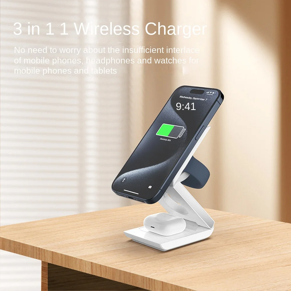 Cross-border 3-in-1 wireless charger folding magnetic fast charging 15W suitable for magsafe Apple wireless charging stand