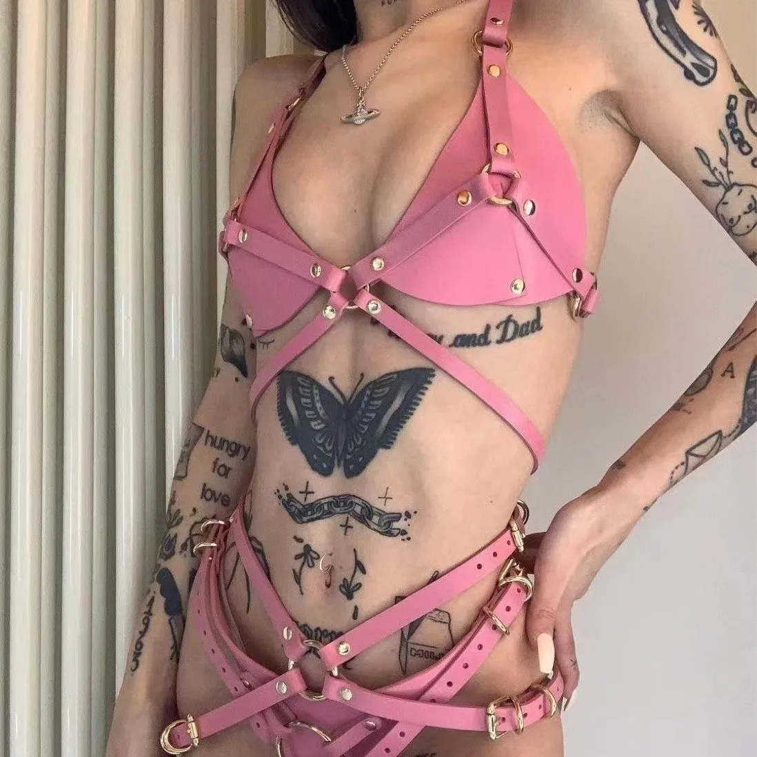 Women Sexy Body Harness Belt Set PU Leather Lingerie Adjustable Bra & Panty Gothic Punk Outfit Nightclub Rave Party Costume - view 4