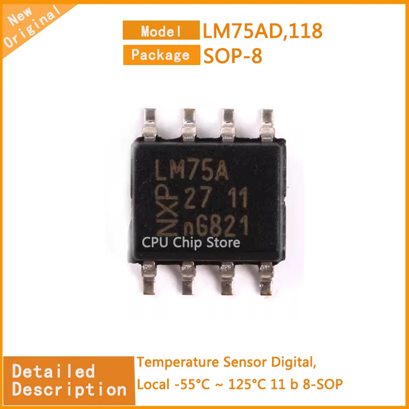 20Pcs/Lot New Original LM75AD,118  LM75AD  Temperature Sensor Digital, Local -55°C ~ 125°C 11 b 8-SOP