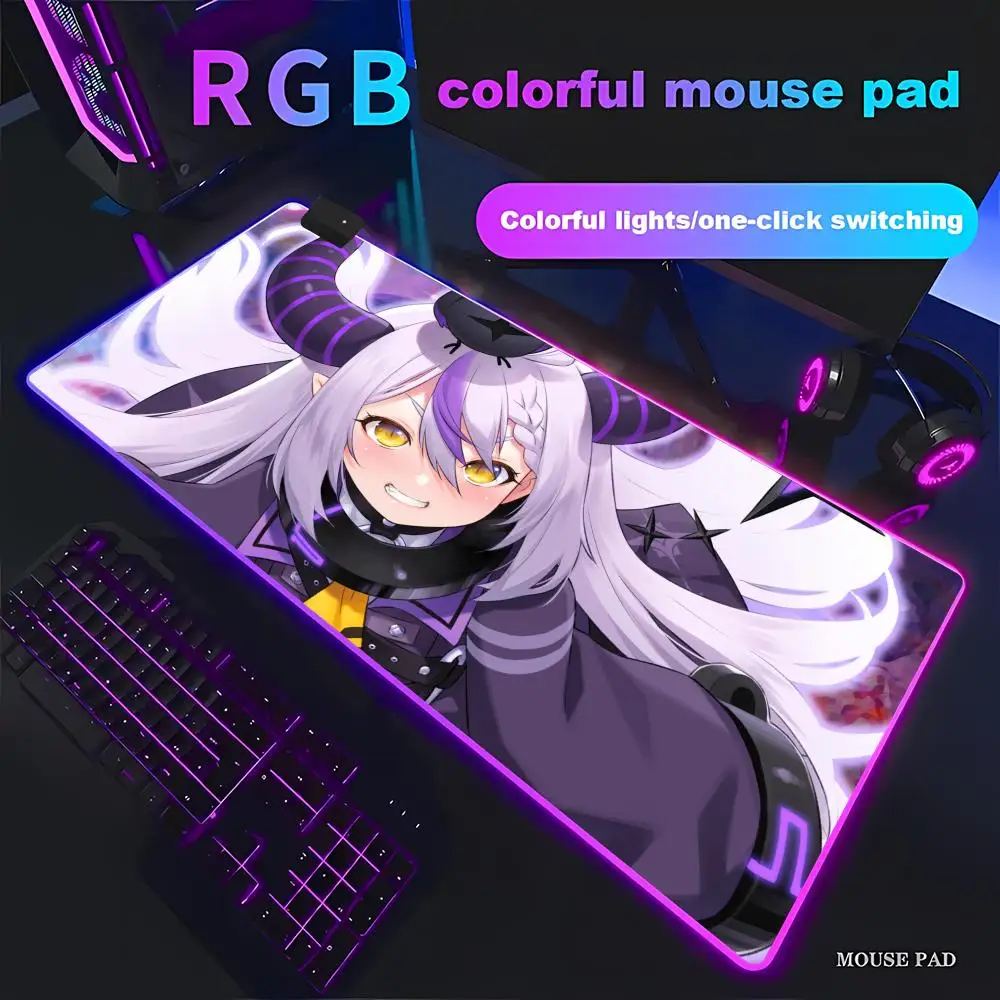 

Hololive La+Darknesss Mouse Pad Games RGB Gaming Mouse Pad HD Gamer Large LED Light Anime Girl Desk Mat 900x400 Mouse Mats