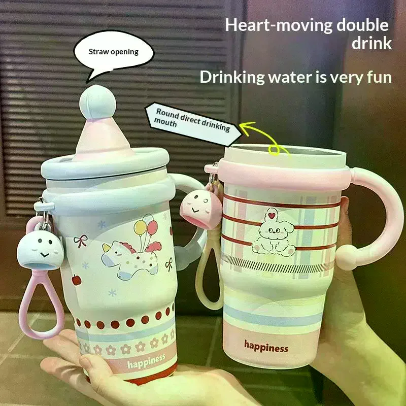 600ml Capacity Stainless Steel 316 Insulated Tumbler Cartoon Design Includes A Straw And Handle Suitable For Children Or As A Co