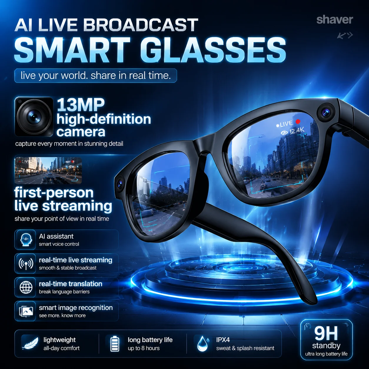 2026 Neue 1300W Pixel-Kamera KI-Smart-Brille 32GB Live-Video-Brille 130+ Echtzeit-Übersetzung GPT Großer Speicher KI-Smart-Brille