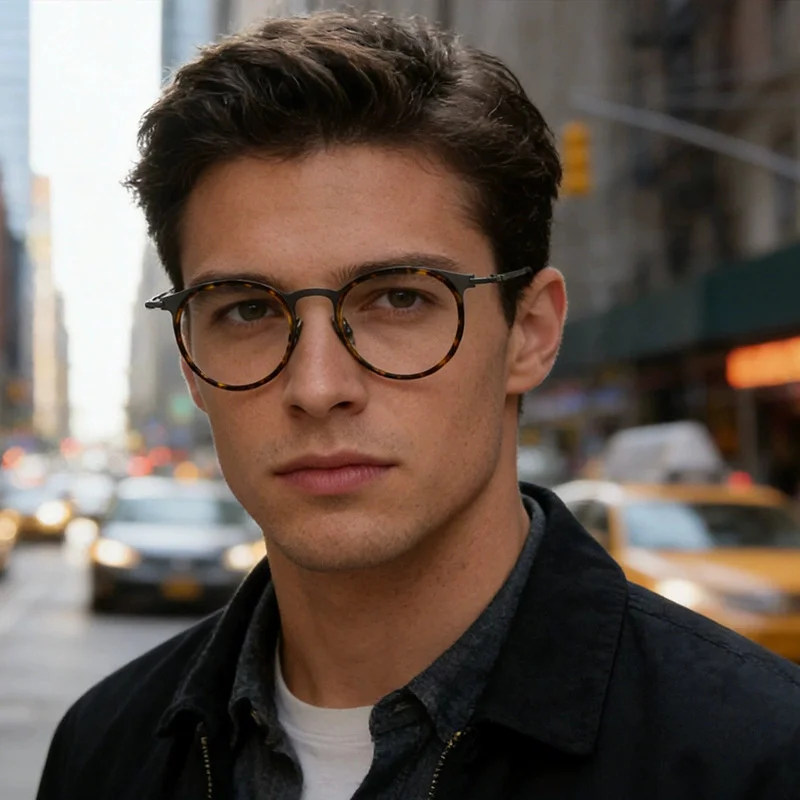 

EYELUYAN Fashion Pure Titanium Glasses Frame Men Lightweight Full-Rim Round Optical Myopia Eyewear Frames SH0056