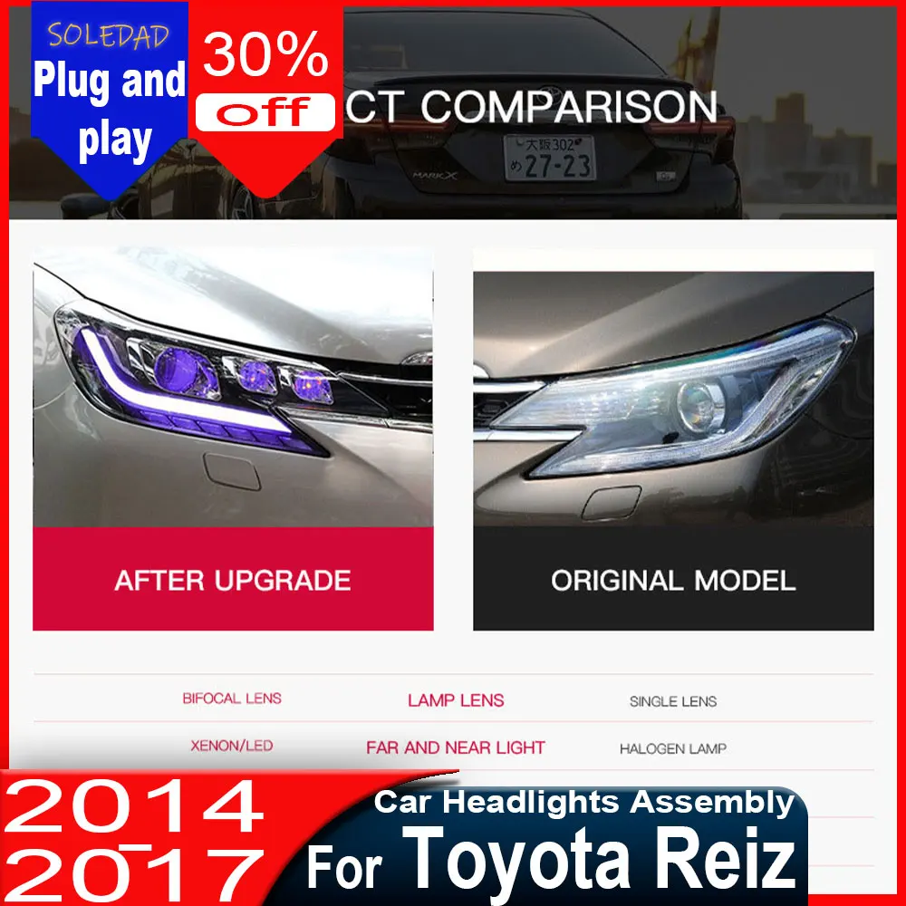 Car stylingFor Toyota REIZ 2013 2014 2015 2016 2017 Headlights Upgrade DRL Dynamic Signal Lamp Front light Assembly 2pcs