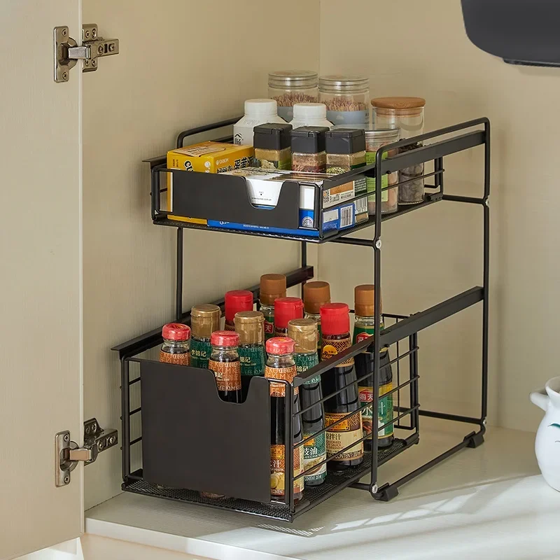 Multi-functional Holder Storage Rack Kitchen Accessories Shelf Tool Organizers Spice Rack Seasoning Drawer Foldable Spice Rack