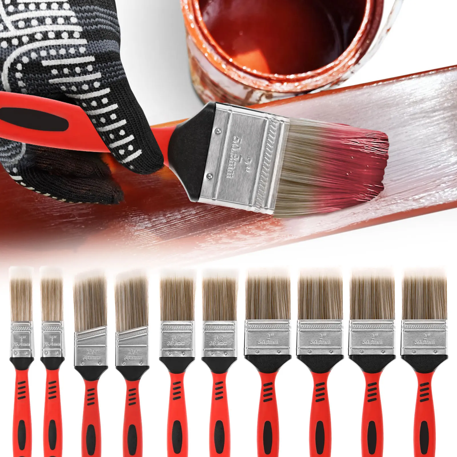 

10 Pcs Paint Brush Set with Comfortable Grips Flat and Angled Paint Brush Washable and Reusable for House Furniture and Wall