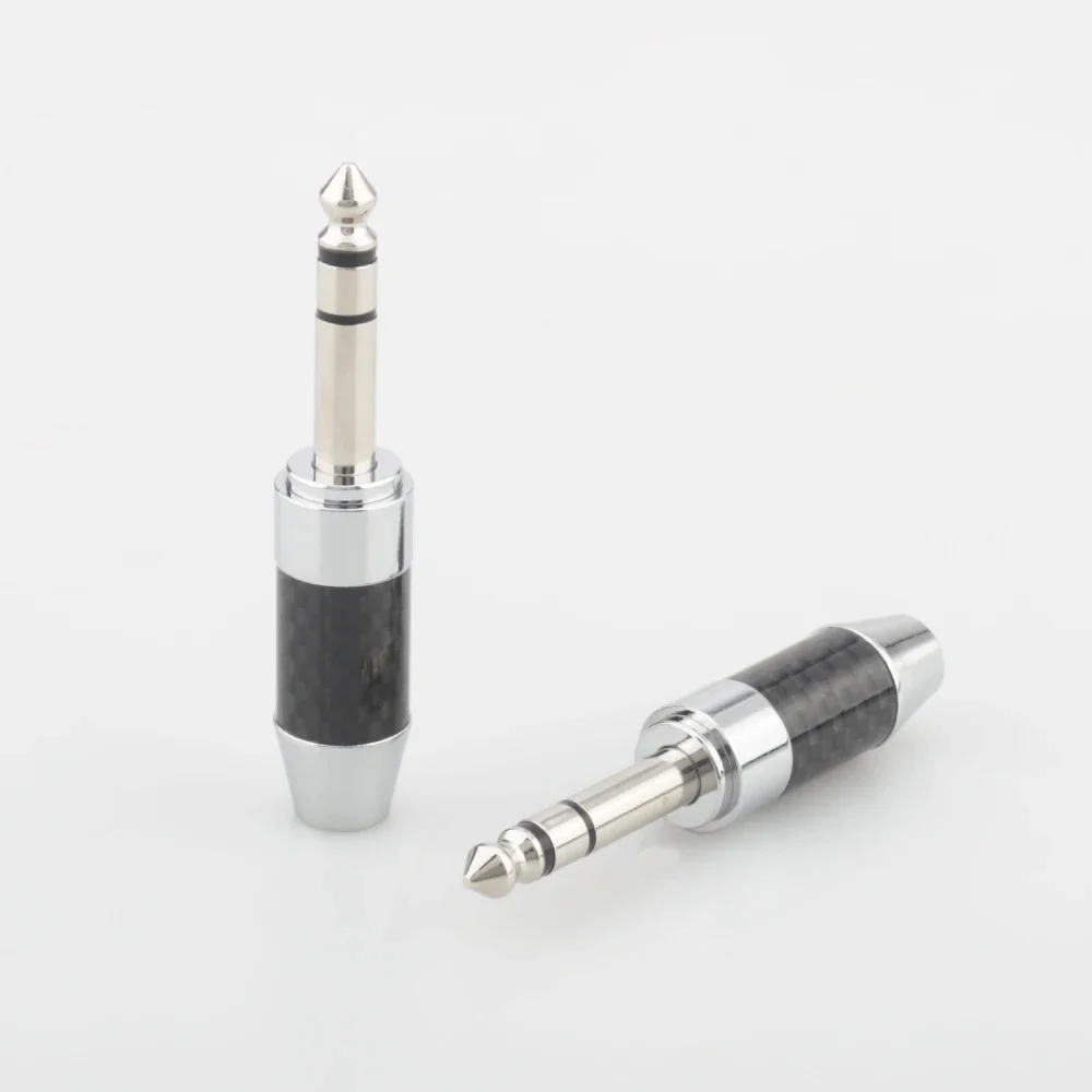 2x Audicorast H014 3 Poles 6.35MM Stereo Carbon Fiber Pure Brass Rhodium Plated Microphone Console Audio Male Jack Plug