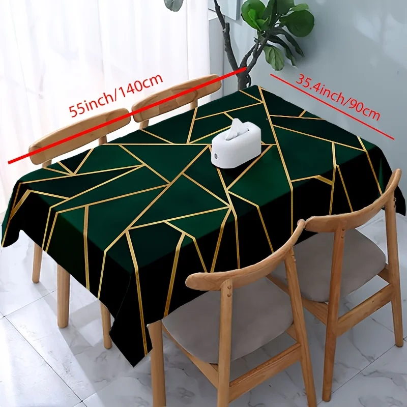 One luxurious gold-threaded green geometric pattern tablecloth - high-end decorative tablecloth, suitable for home usezyc