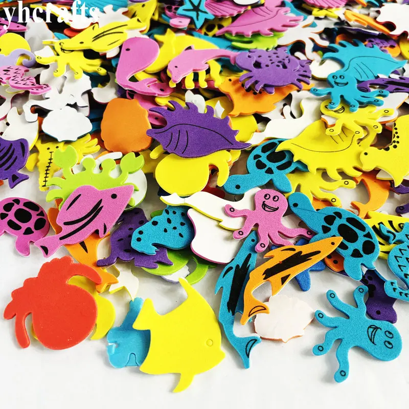 Autocollants en mousse animaux marins, 100 pièces, artisanat du monde de la mer, décoration artistique d\'été pour la maison, cadeaux de fête des