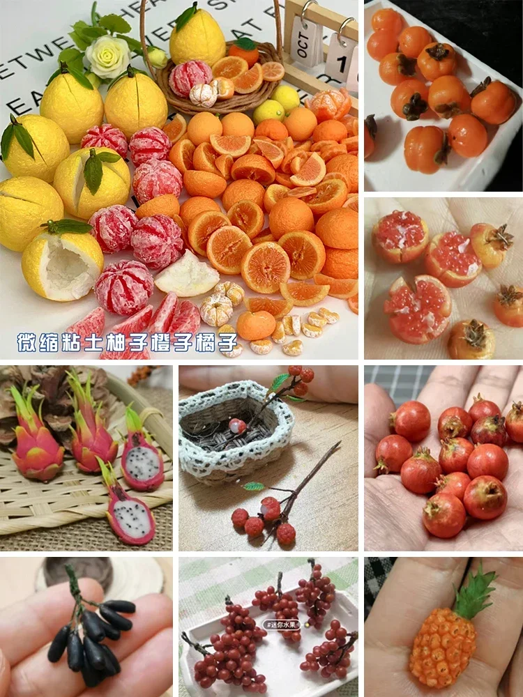 Mini Diy Clay Pomelo Orange Raisin Fruit Miniature food play Pomegranate Dragon Fruit Dollhouse Blythe Doll Accessories