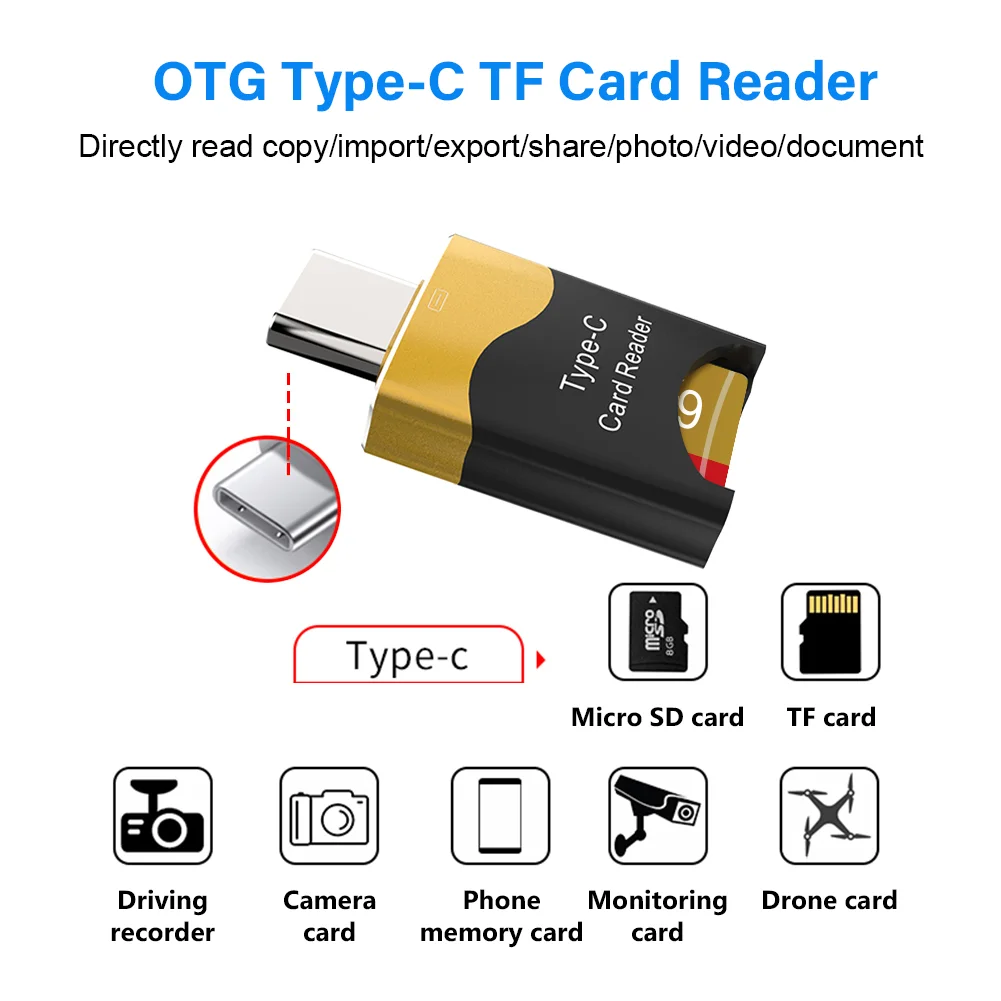 Type-C Card Reader Micro SD TF Card Memory Reading Fast Transfer OTG Card Reader For Samsung Xiaomi Cell Phone PC Laptop