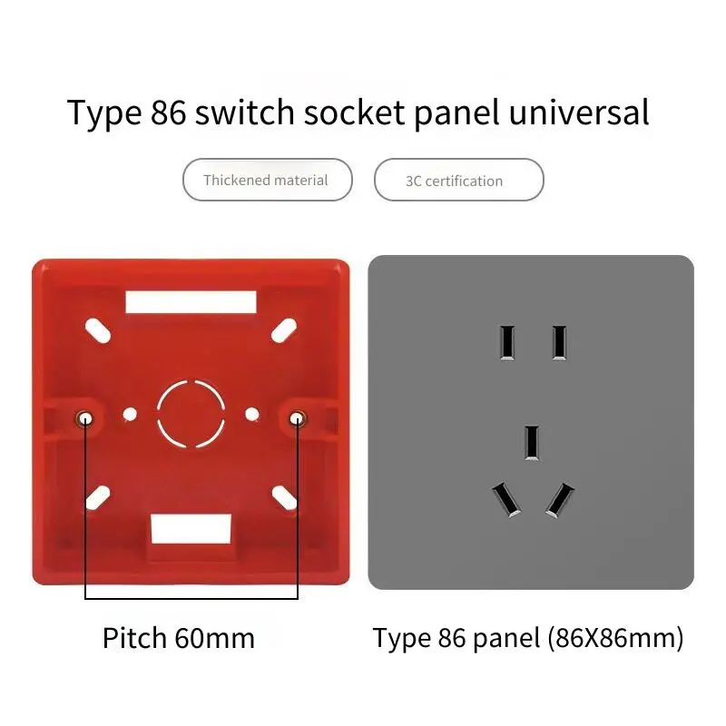 Picture 5: Fire Red Ultra-thin Surface-mounted Bottom Box Wire Box 86 Type 35 Surface Box Panel Junction Box British Standard Red Box
