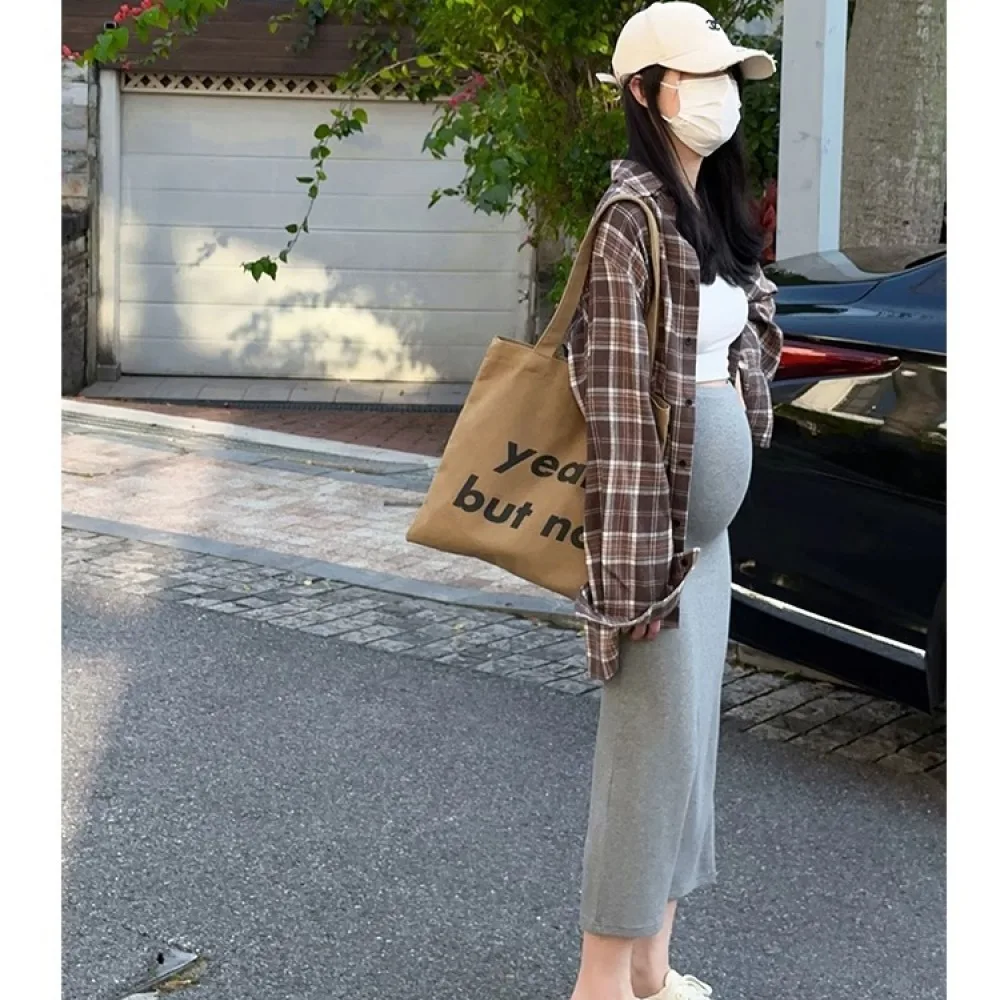 Pregnant Women Knit Skirt Elastic Bodycon Midi Bottoms Autumn Winter Slim Straight Casual Fashion Chic Soft Dailywear Style