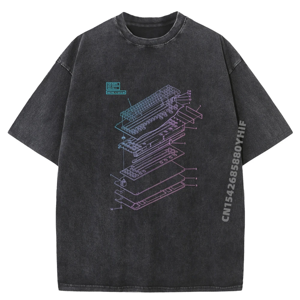 

Mechanical Keyboard Patent Drawing Design Art Men Clothing Breathable Design Washed Shirt Mens Graphic Tshirts