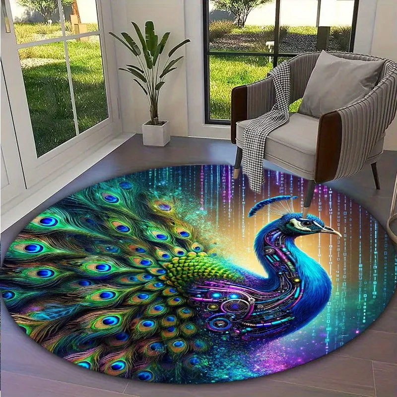 

Crystal velvet carpet Crystal Velvet Peacock Design Mat - Vibrant Colorful Feathers Circular Mat, Lightweight Hand Wash On