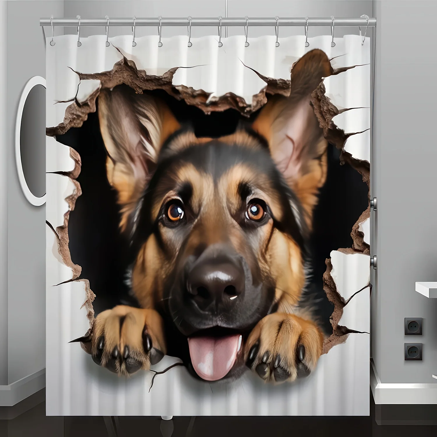 

1pc Spring/Summer Wall Hole Dog Pattern Digital Print Shower Curtain, Bathroom Home Decor with Free Hooks, Machine Washable, All