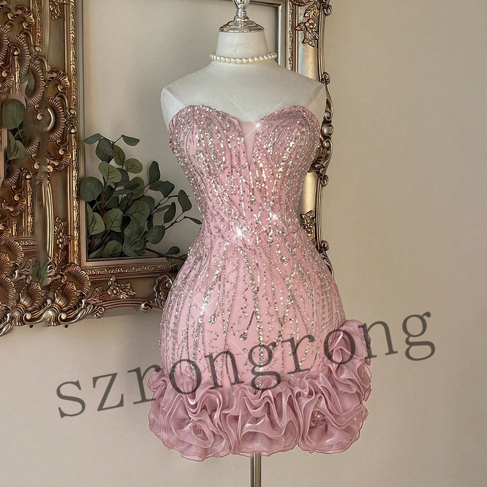 

Customized Glamous Off Shoulder Sequins Glitter Holidy Evening Party Dresses Short Mini Ruffles Backless Prom Cocktail Dress