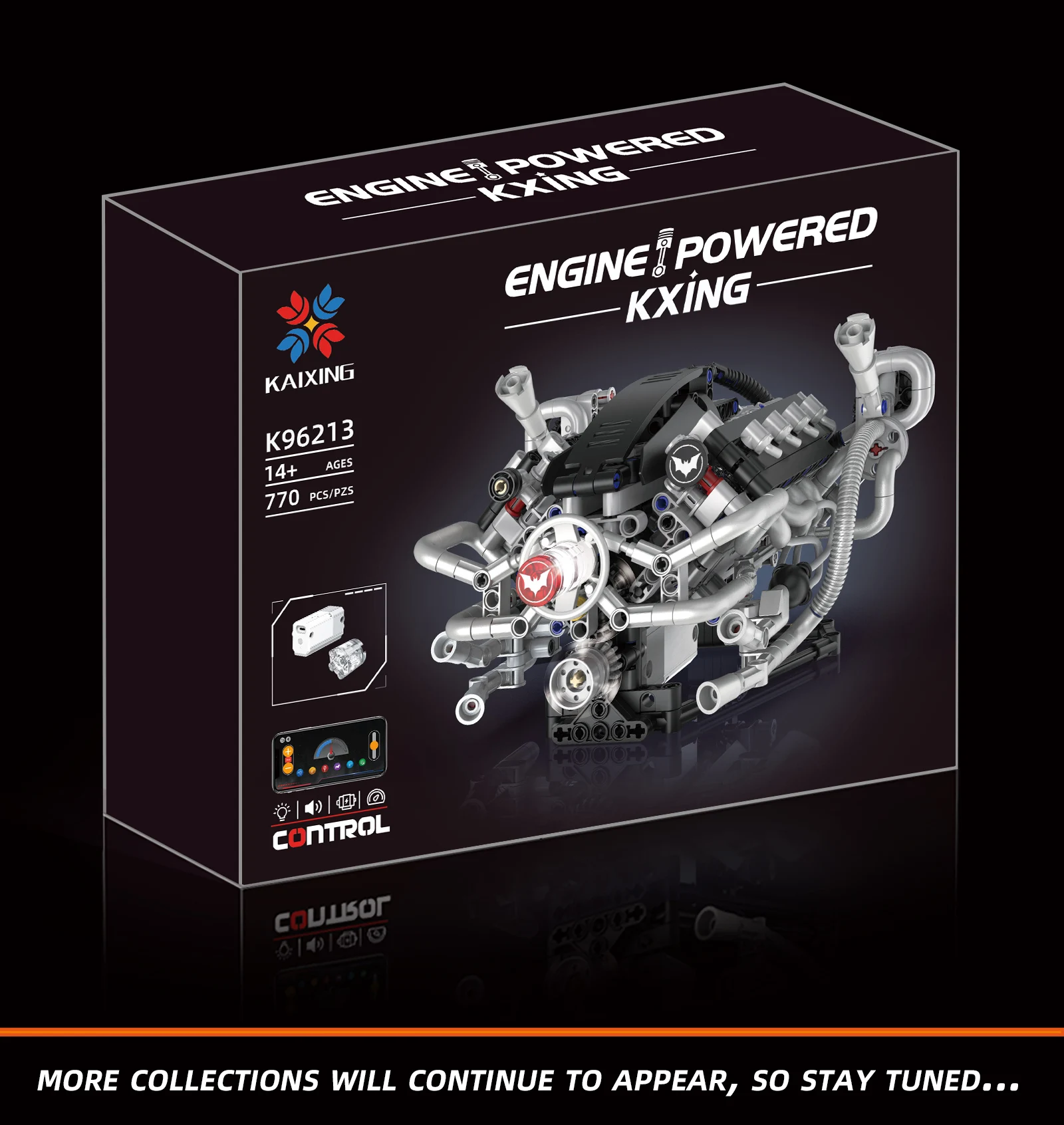 K96213 770pcs V8 Engine Model Bricks MOC Kit Programmable Car Building Blocks with LED Lights & APP Control STEM Educational Toy