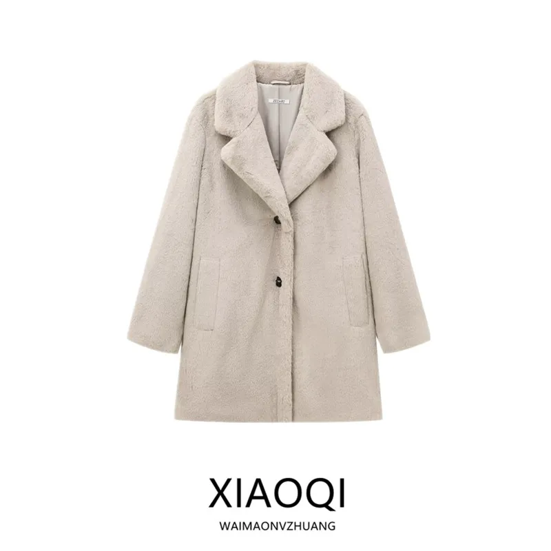 

Autumn Winter New Arrival Women's Loose Versatile Artificial Fur Effect Coat Jaet Medium Length Commute Sle 6382