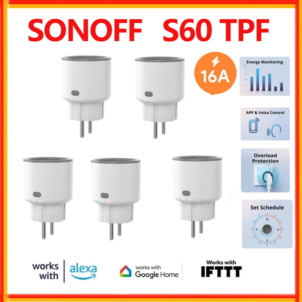 

SONOFF S60 Wi-Fi Smart Plug с монитором энергии Модуль умного дома Таймер Беспроводная умная розетка через eWelink APP Alexa Google Home