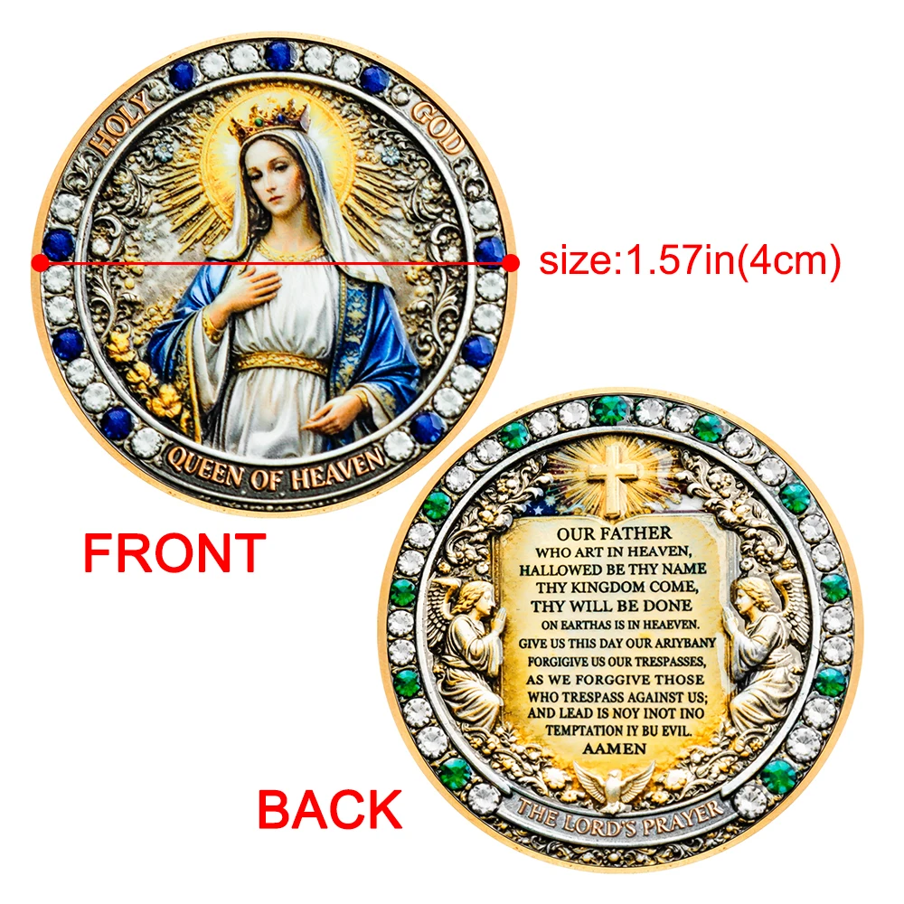 1pc Queen of Heaven Holy Mother Commemorative Coin Christian Virgin Mary Challenge Coin Religious Souvenir for Church Activity