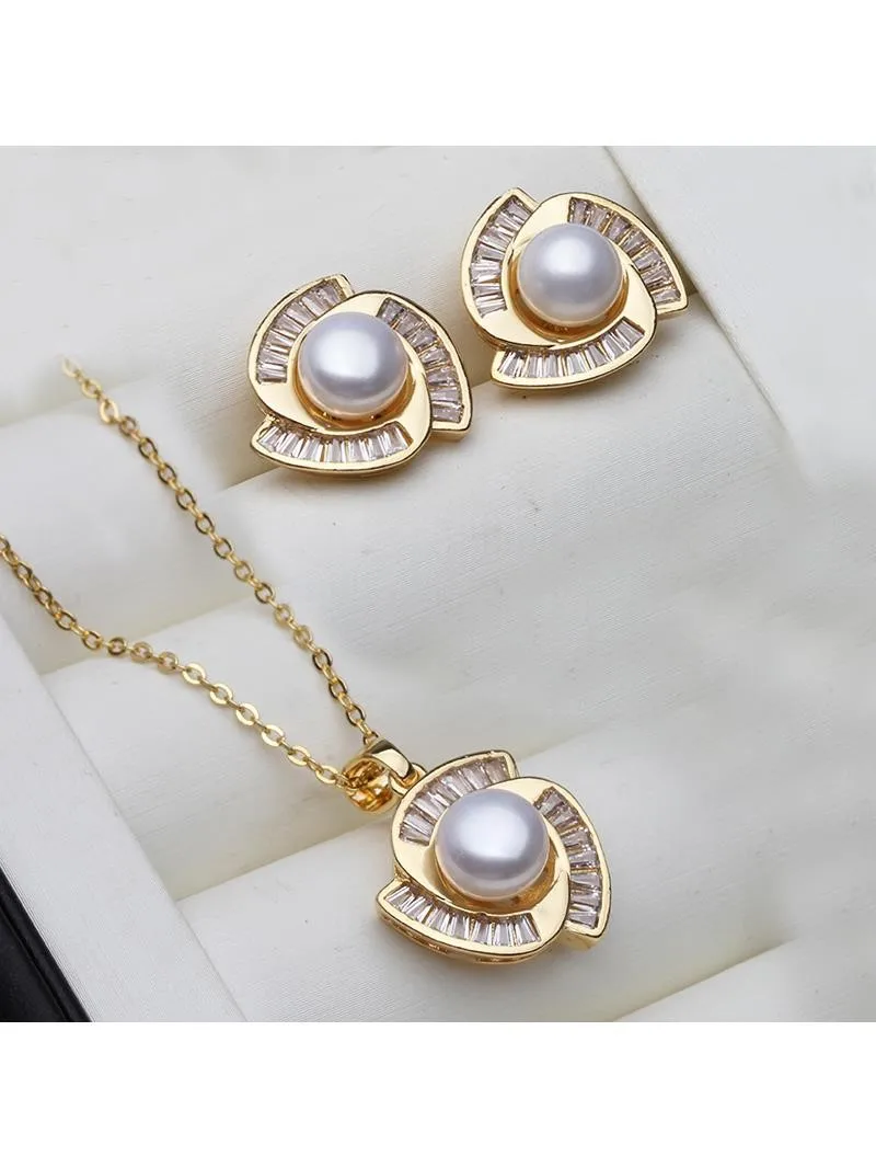 

Gold Plated Pearl Set Wife Mother Gift Whife Pink Gray Black