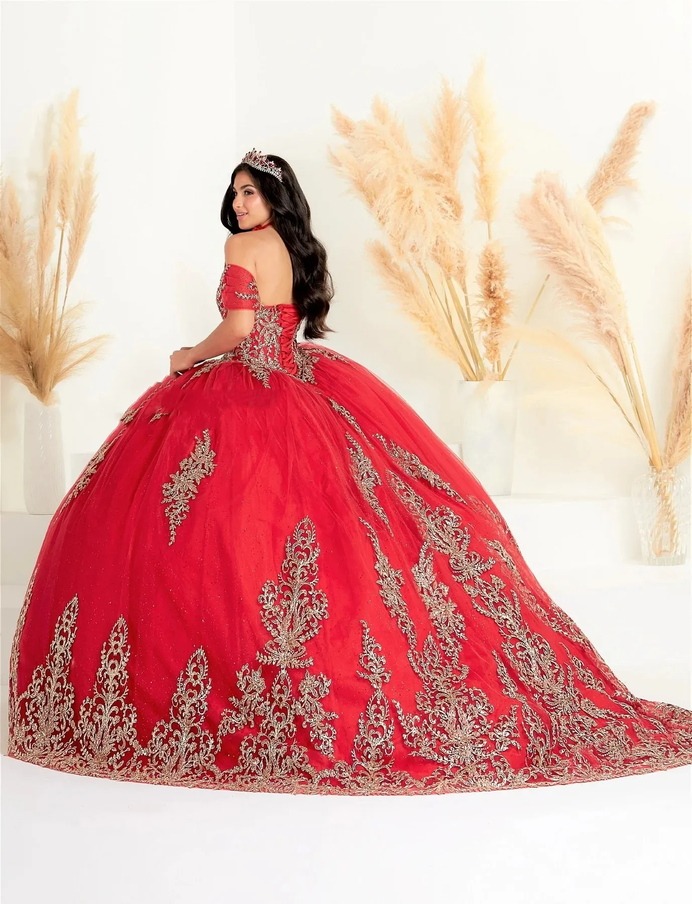 Red Charro Quinceanera Dresses Ball Gown Off The Shoulder Tulle Appliques Puffy Mexican Sweet 16 Dresses 15 Anos