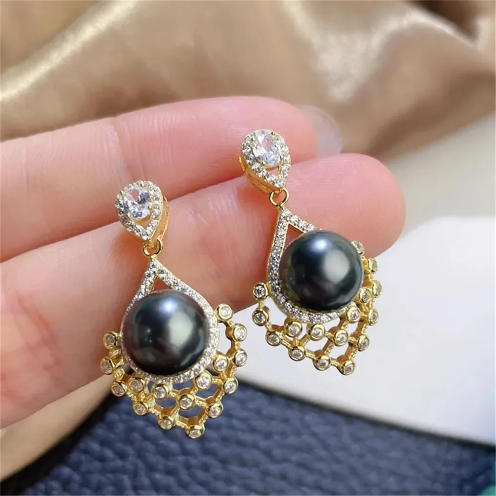 

DIY Pearl Accessories 18K Gold Bag Retro Hollow Court Style S925 Silver Needle Stud Earrings Work in Progress Empty Holder