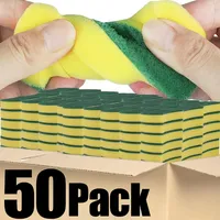 50/10Pcs Kitchen Dishwashing Sponge Soft Absorbent Clean Rub Pot Rust Scouring Pad Removing Kits Household Cleaning Brush Sponge