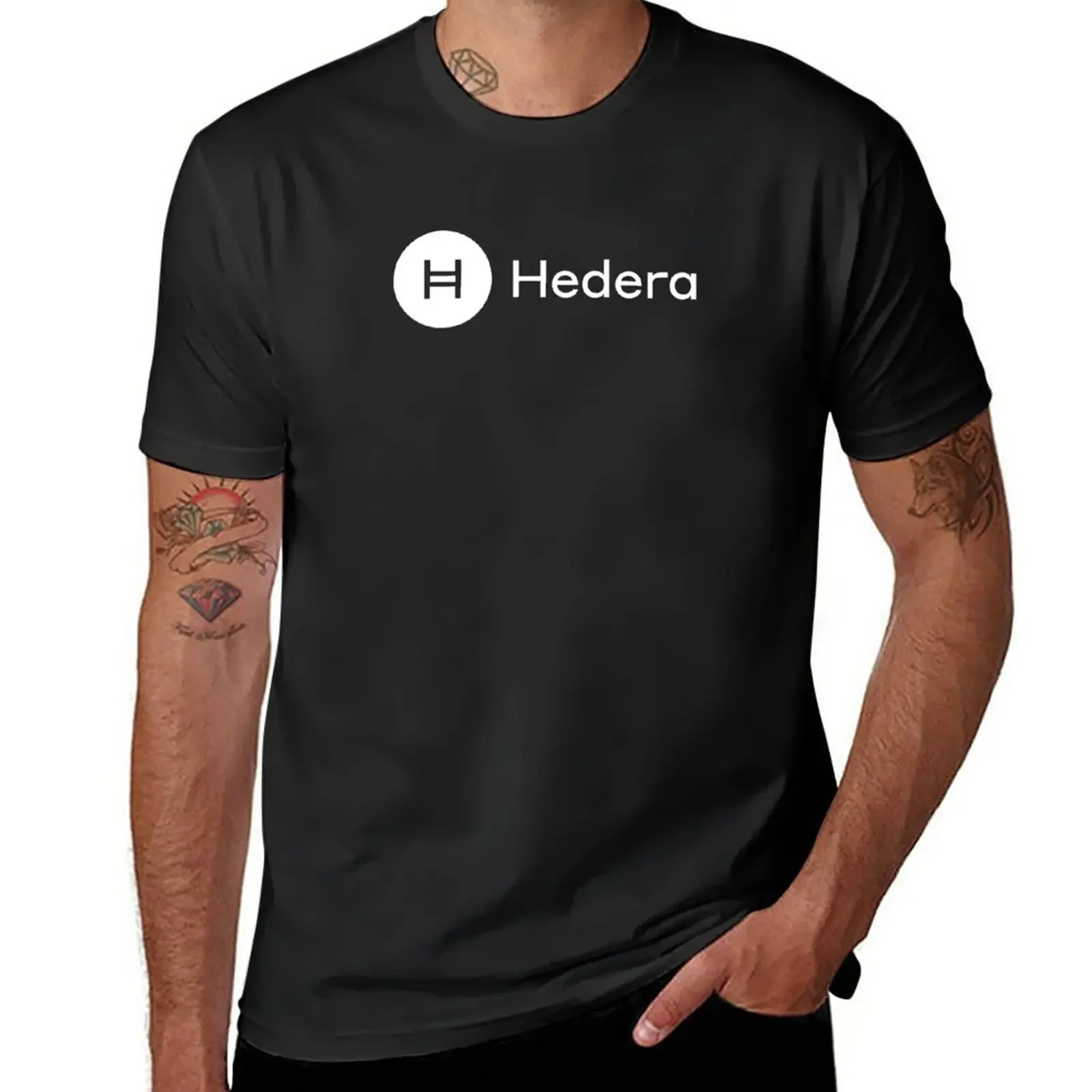 New Hedera HBAR Crypto Altcoin - Clean Horizontal White Logo with Text Logo T-Shirt plus size clothes sublime tshirts for men