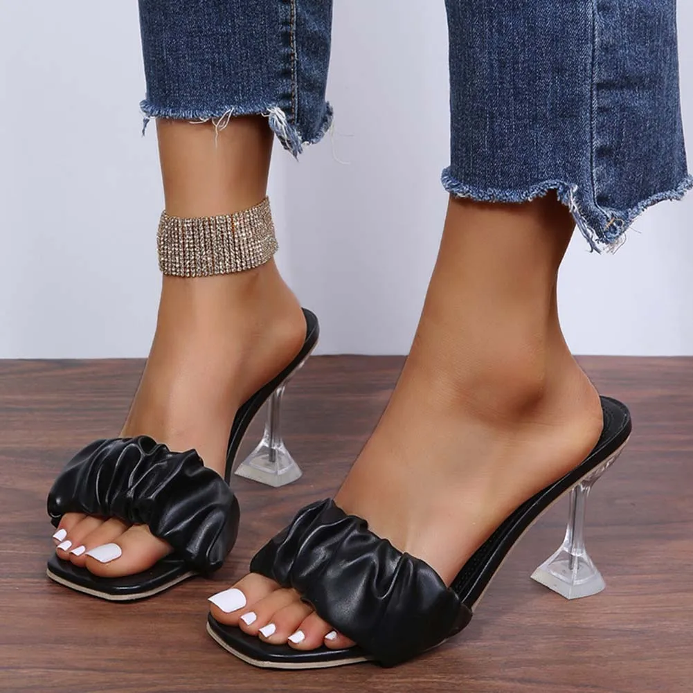 Fashionable Pleated Stilettos Heel Sandals Comfortable Breathable Shoes For Beach Party