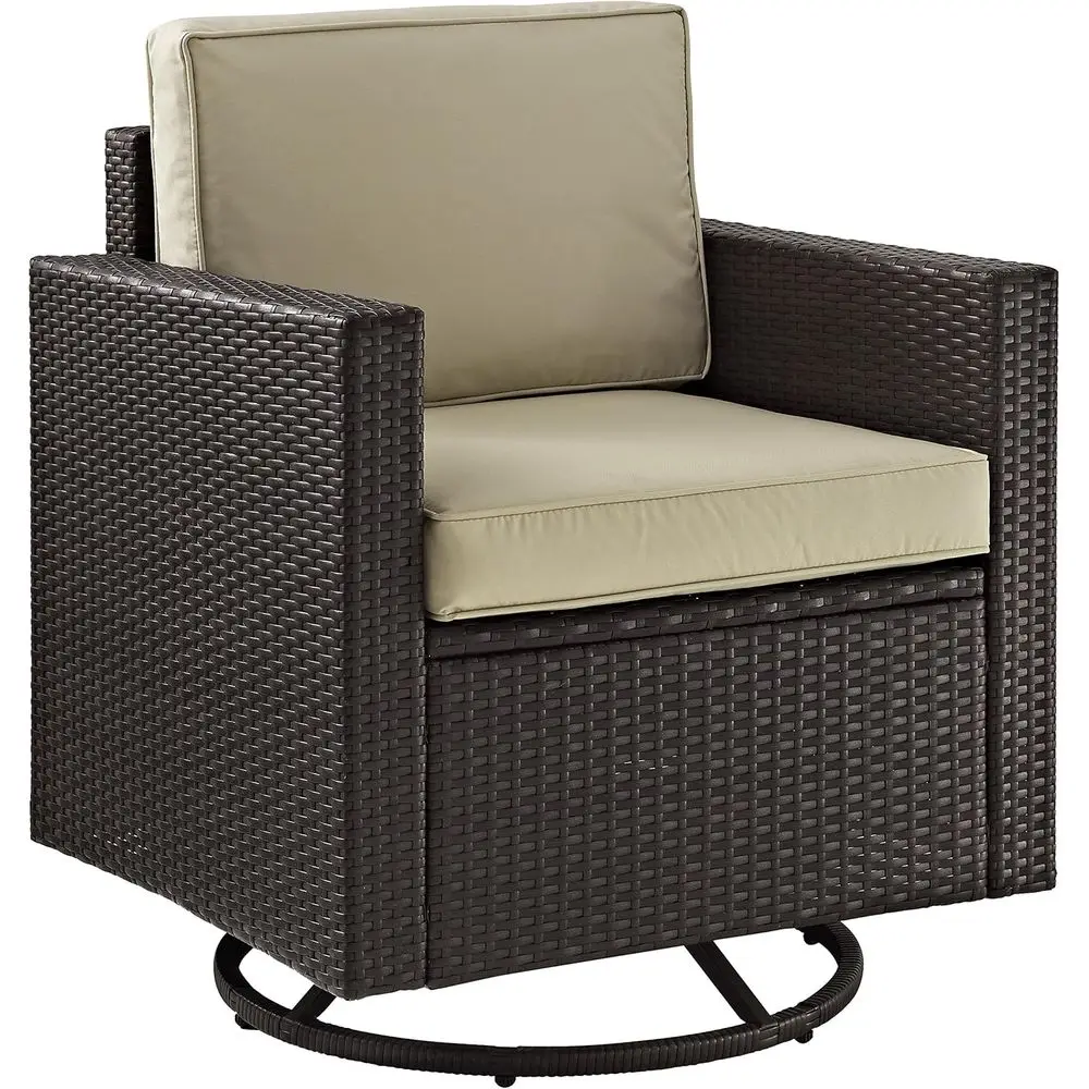 Palm Harbor Swivel Rocker Outdoor Chair, Wicker Patio Chairs or Porch, Deck, Balcony, Brown with Sand Cushions