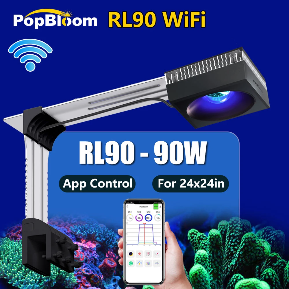 PopBloom Reef Aquariumverlichting LED Marine Aquariumlamp, WiFi-gestuurde lamp voor rifkoraal zoutwateraquarium koraalrifverlichting