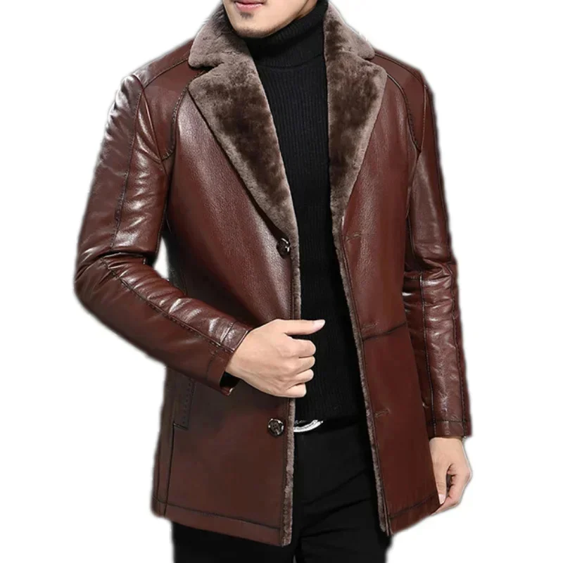 AYUNSUE Genuine Leather Jacket Men Sheepskin Coat for Winter Plus Size Sheep Shearling Real Fur Coats JLK17759 KJ1209