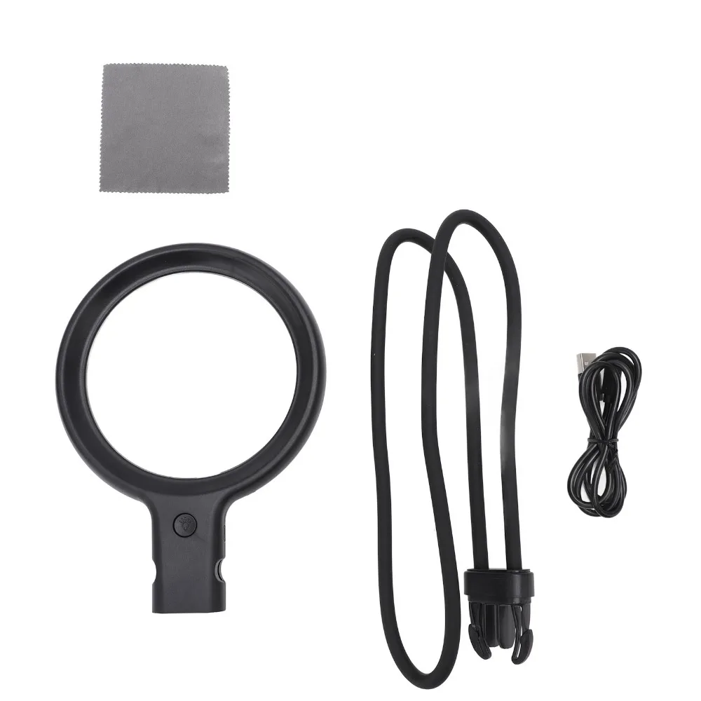 1 set Black LED Magnifying Glass ABS Frame Acrylic Optical Lens Rechargeable Magnifying Glass 5X Magnification 36 LED Lights