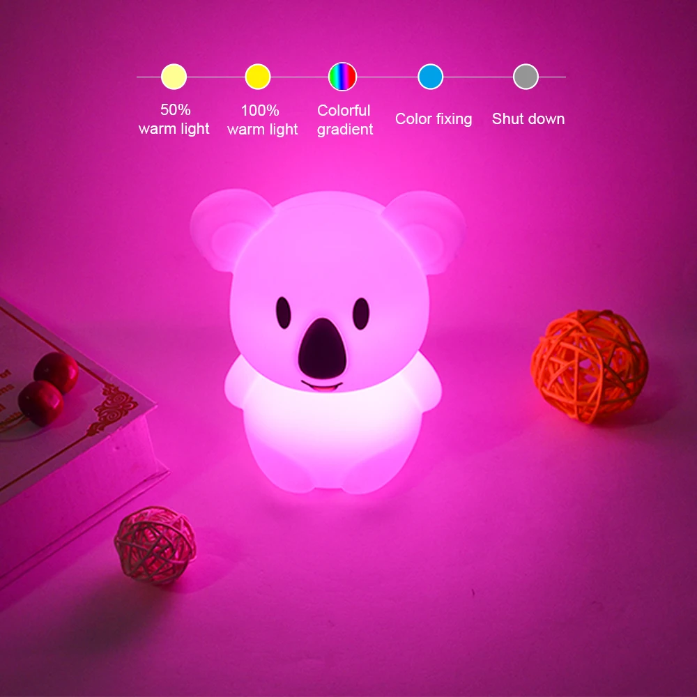 Bear Cat Dog Owl Rabbit LED Night Light Touch Sensor 9 Colors Battery Powered Bedroom Silicone Animal Lamp for Kids Baby Gift