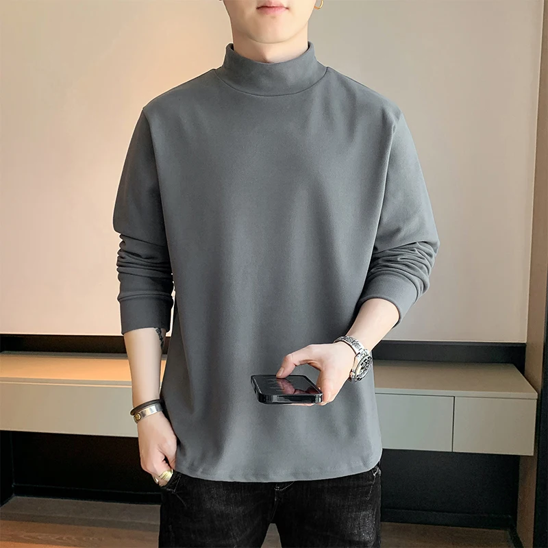 

Spring and autumn men's sweater casual Sweatshirt solid color high collar casual men's top fashion O neck slim pullover