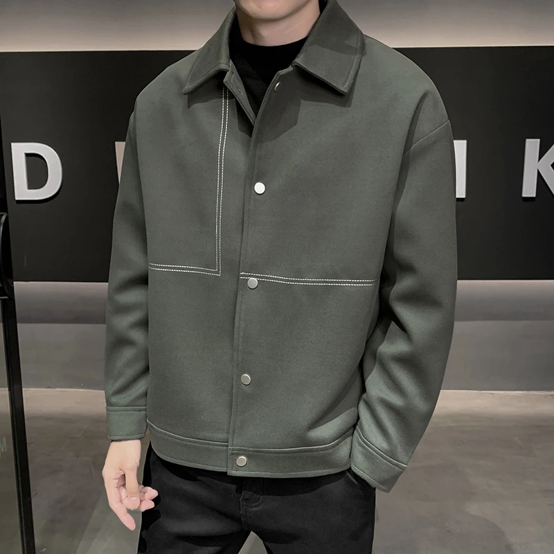 Autumn Men Loose Business Casual Vintage Woolen Short Jacket Male Korean Streetwear Fashion Small Coat Outerwear