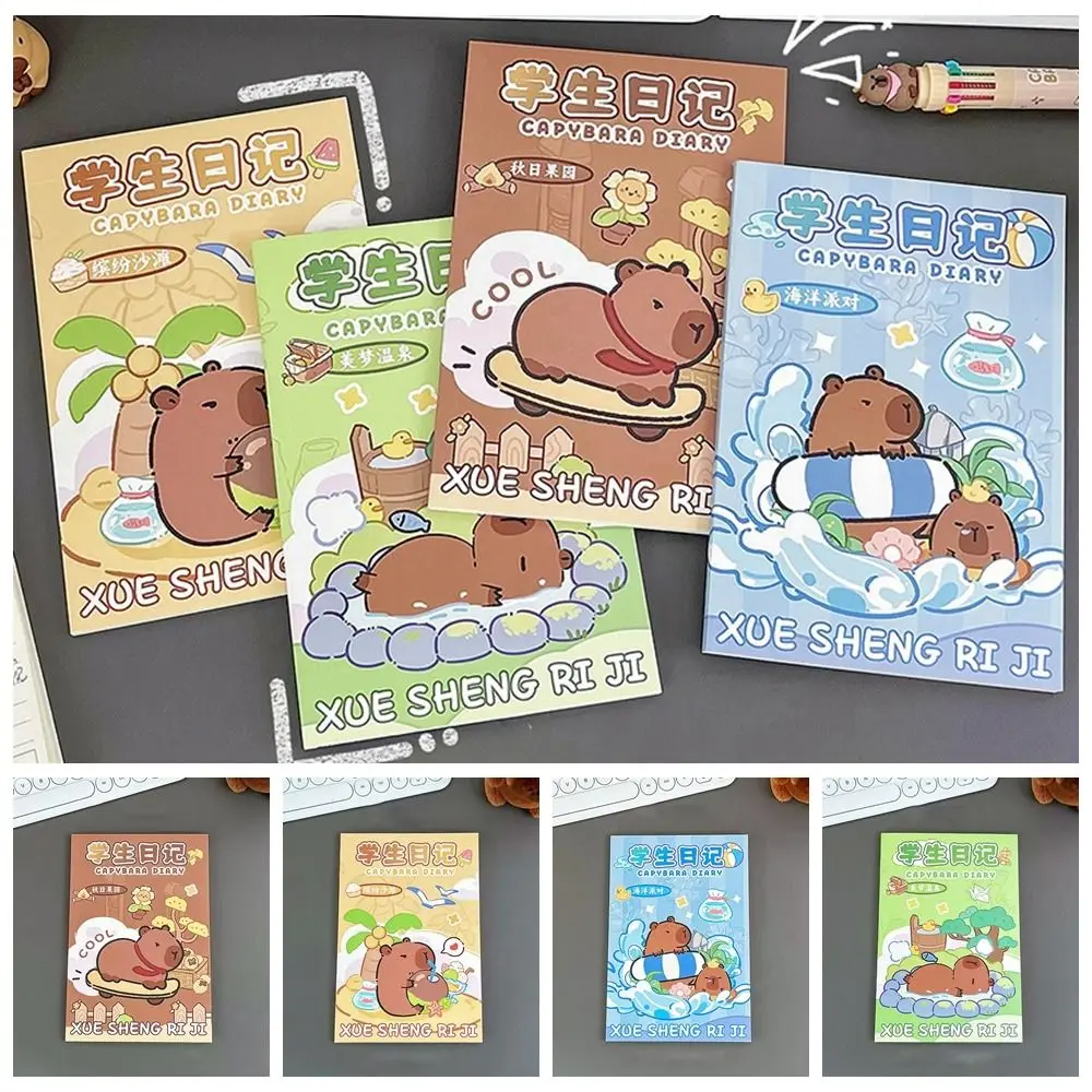 Buku catatan Capybara Kawaii 50 lembar/100 halaman, buku catatan harian, tebal, kartun portabel, Multifungsi, halaman kosong Internal