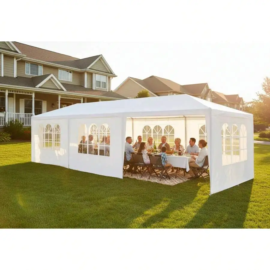 10x30' Wedding Party Tent Outdoor Gazebo With 8 Removable Sidewalls- PE Wedding & Party Gazebo, Ideal For Backyard, Events, Camp